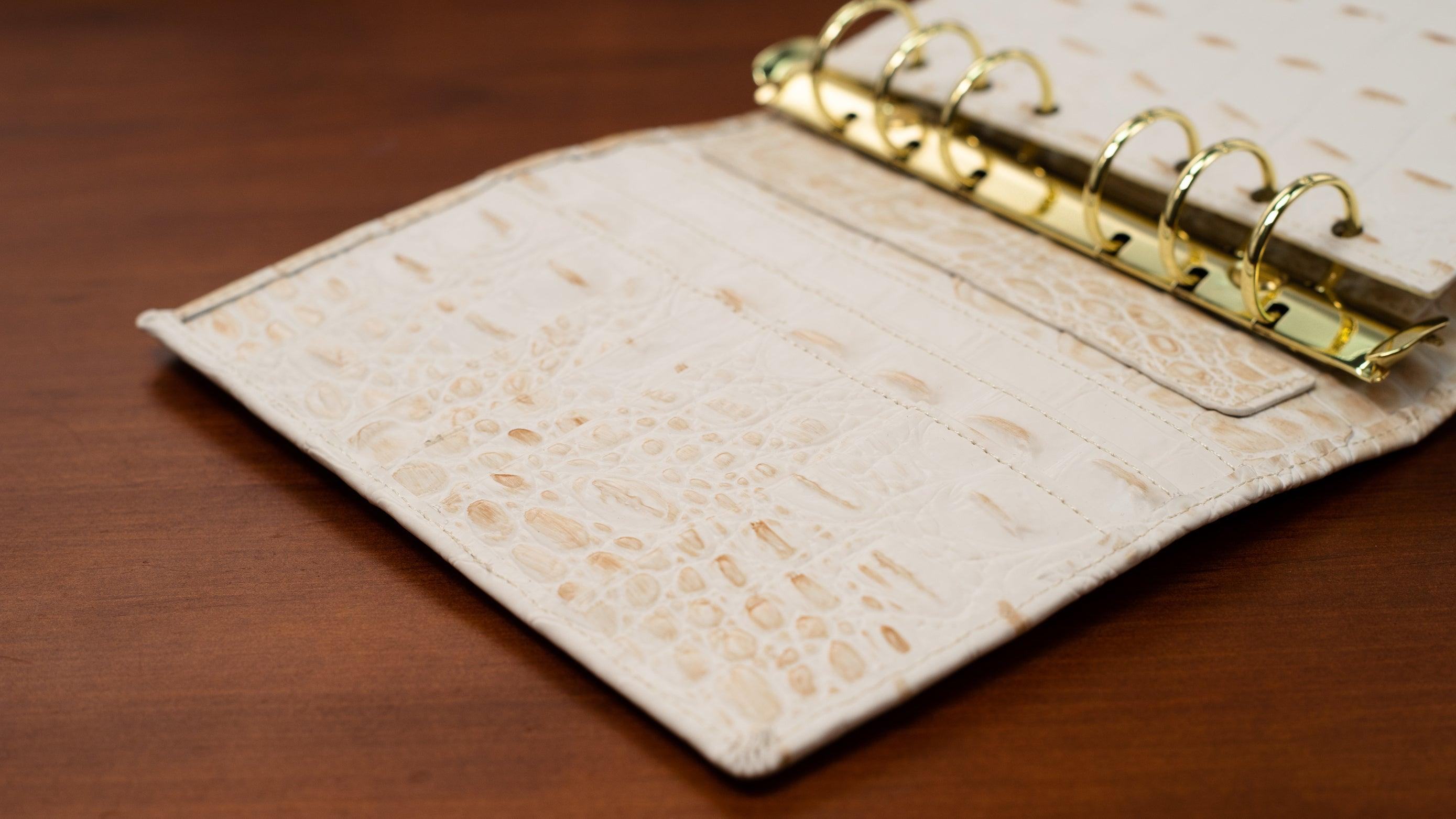 A6 International Crocodile Embossed Leather Planner - Cream White - Techo Treats