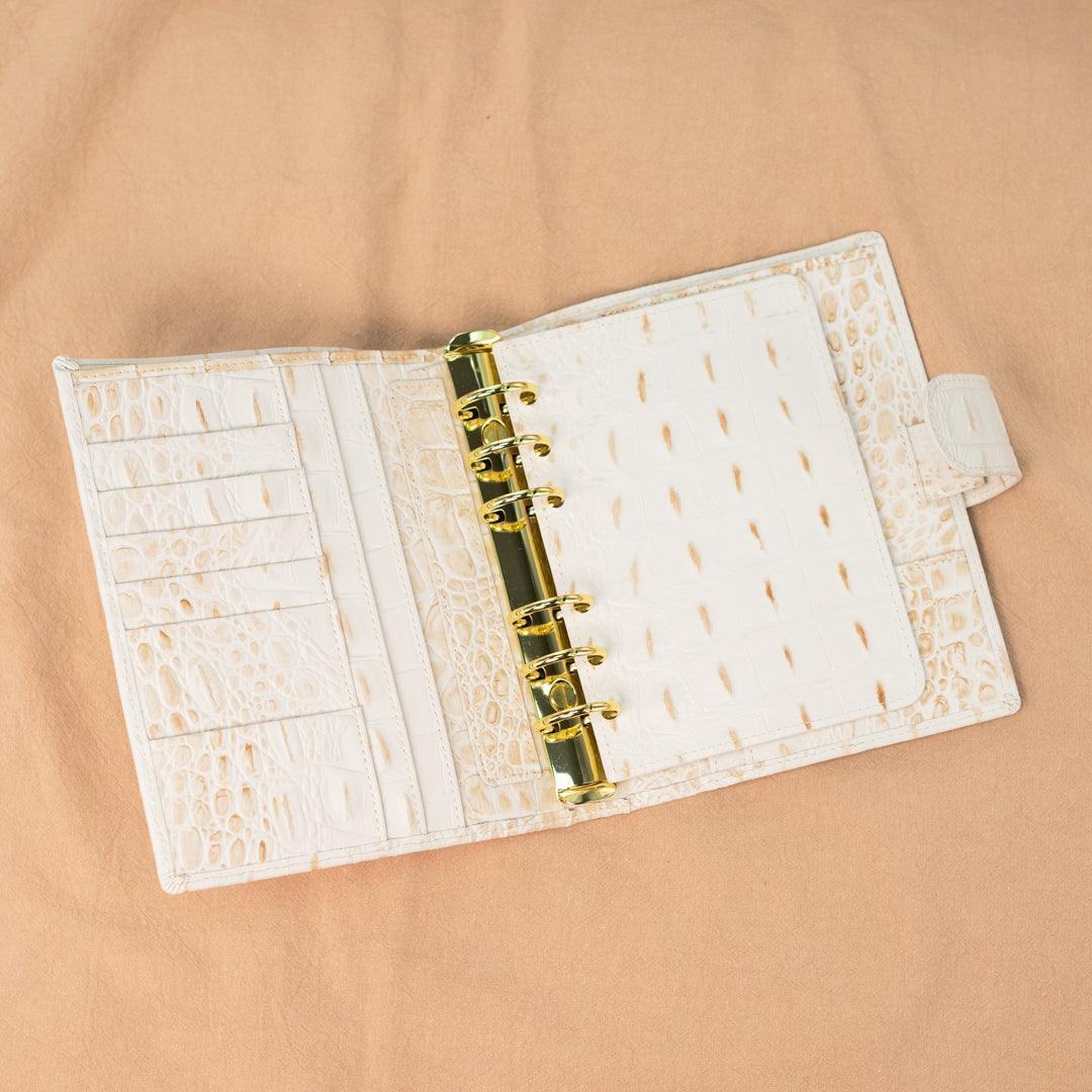 A6 International Crocodile Embossed Leather Planner - Cream White - Techo Treats