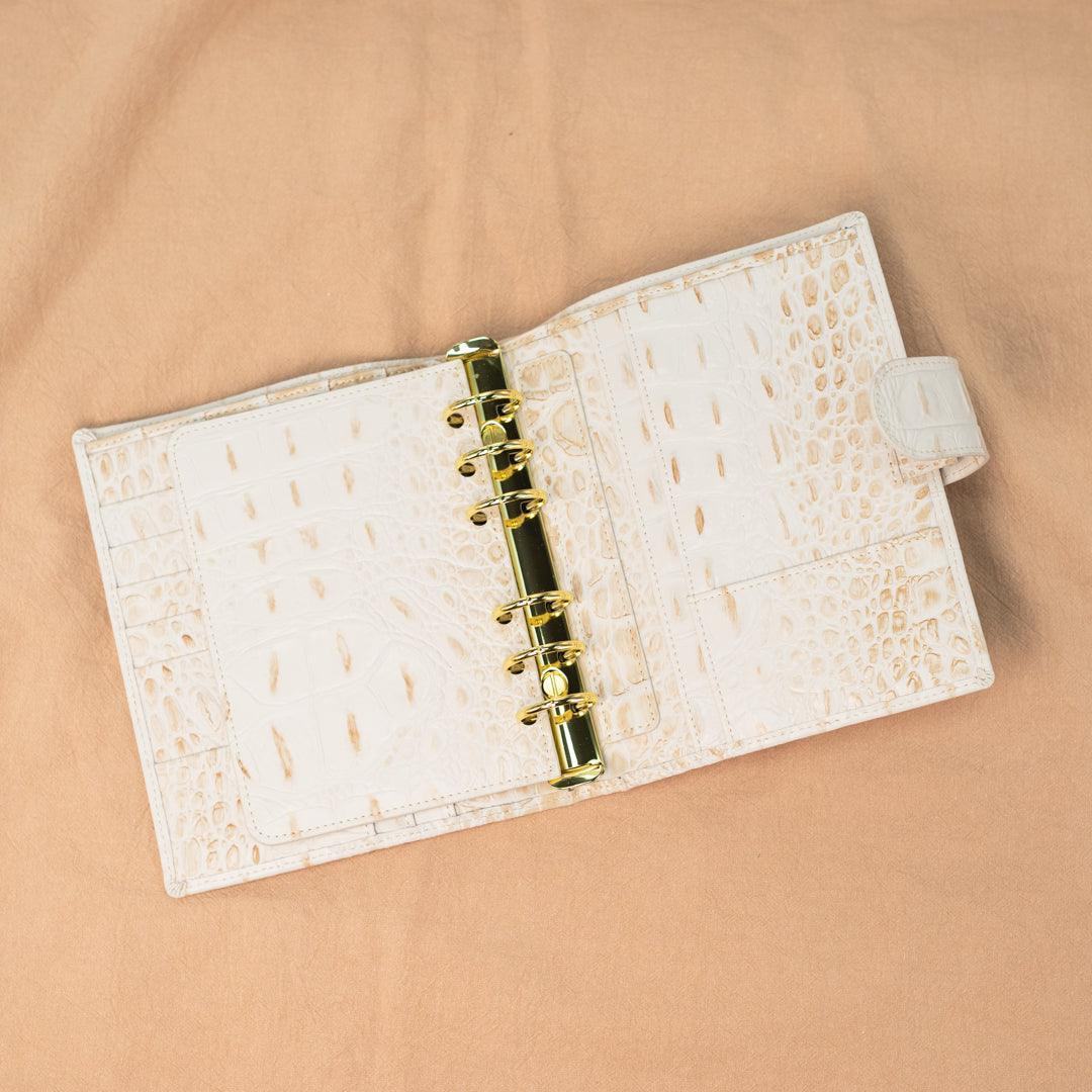 A6 International Crocodile Embossed Leather Planner - Cream White - Techo Treats