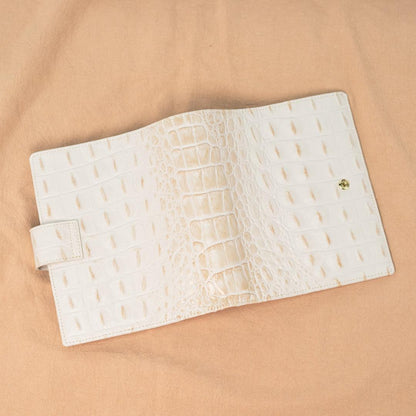 A6 International Crocodile Embossed Leather Planner - Cream White - Techo Treats