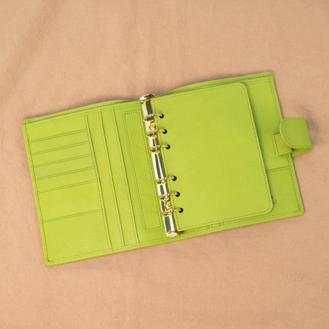 A6 International Lychee Grain Leather Planner - Lime Green - Techo Treats