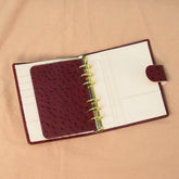 A6 International Ostrich Embossed Leather Planner - Burgundy x Cream White - Techo Treats