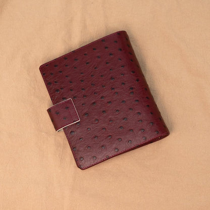 A6 International Ostrich Embossed Leather Planner - Burgundy x Cream White - Techo Treats