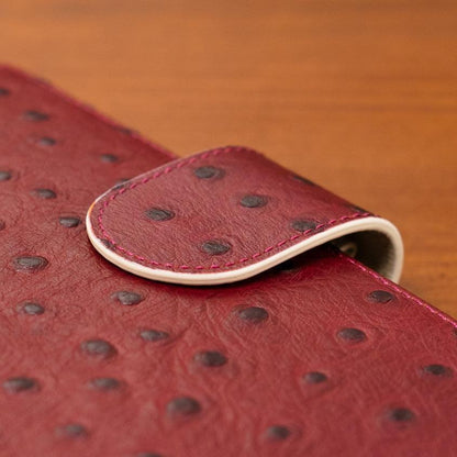 A6 International Ostrich Embossed Leather Planner - Burgundy x Cream White - Techo Treats