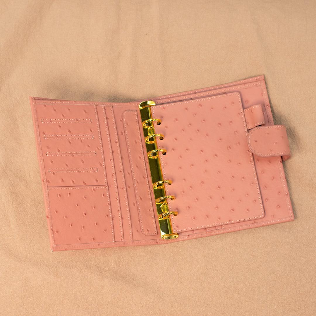 A6 International Ostrich Embossed Leather Planner - Rose Pink - Techo Treats