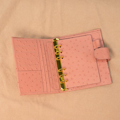 A6 International Ostrich Embossed Leather Planner - Rose Pink - Techo Treats