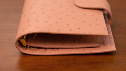 A6 International Ostrich Embossed Leather Planner - Rose Pink - Techo Treats