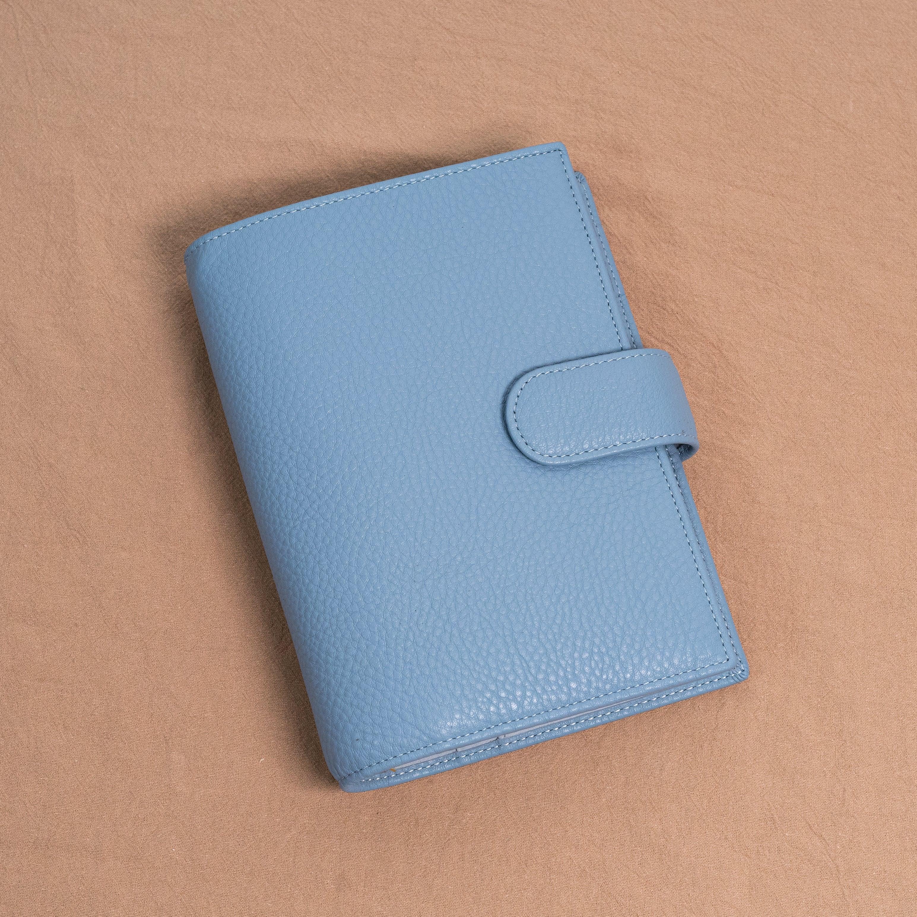 A6 Personal / Bible Lychee Grain &amp; Nappa Leather Planner - Baby Blue x Light Blue - Techo Treats