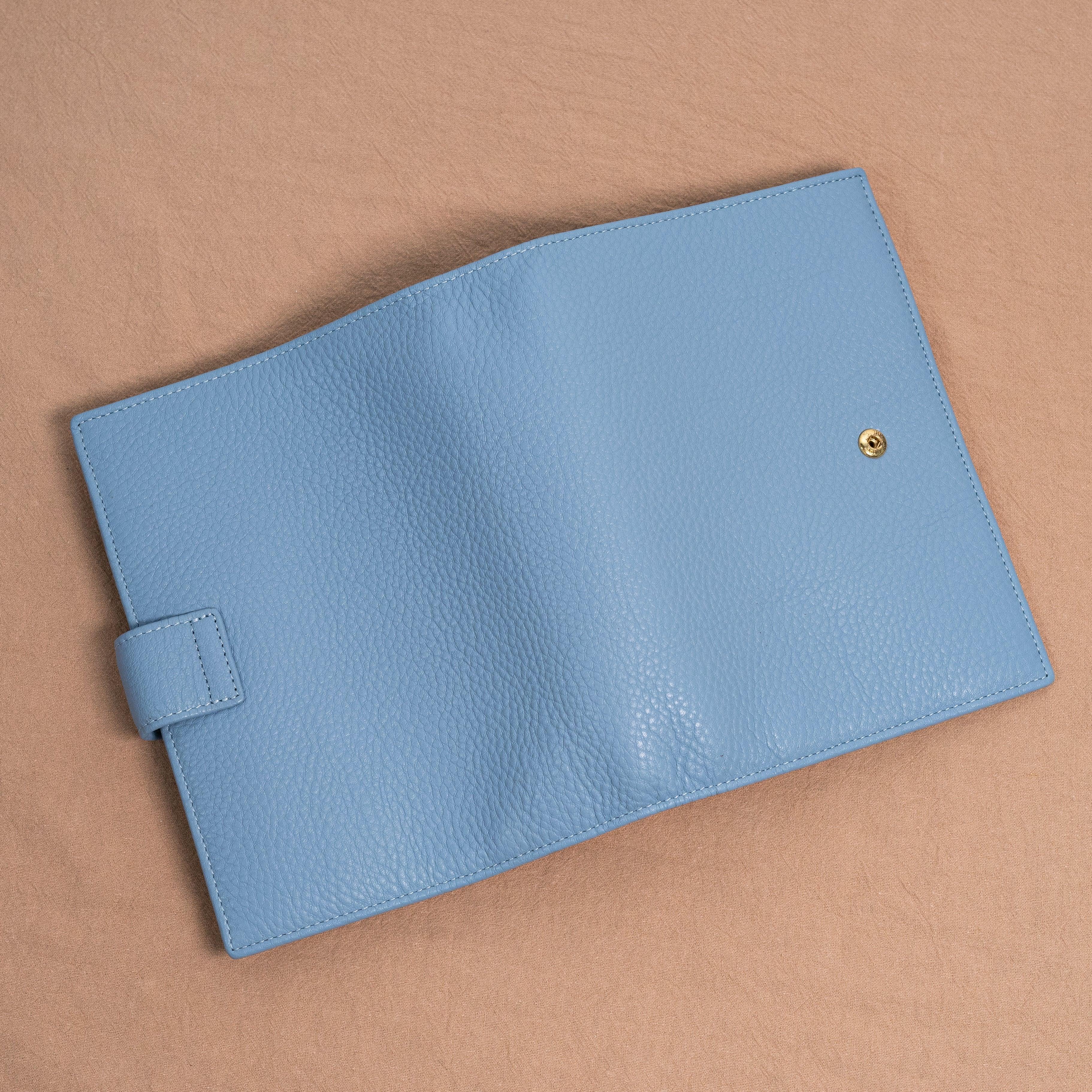 A6 Personal / Bible Lychee Grain &amp; Nappa Leather Planner - Baby Blue x Light Blue - Techo Treats