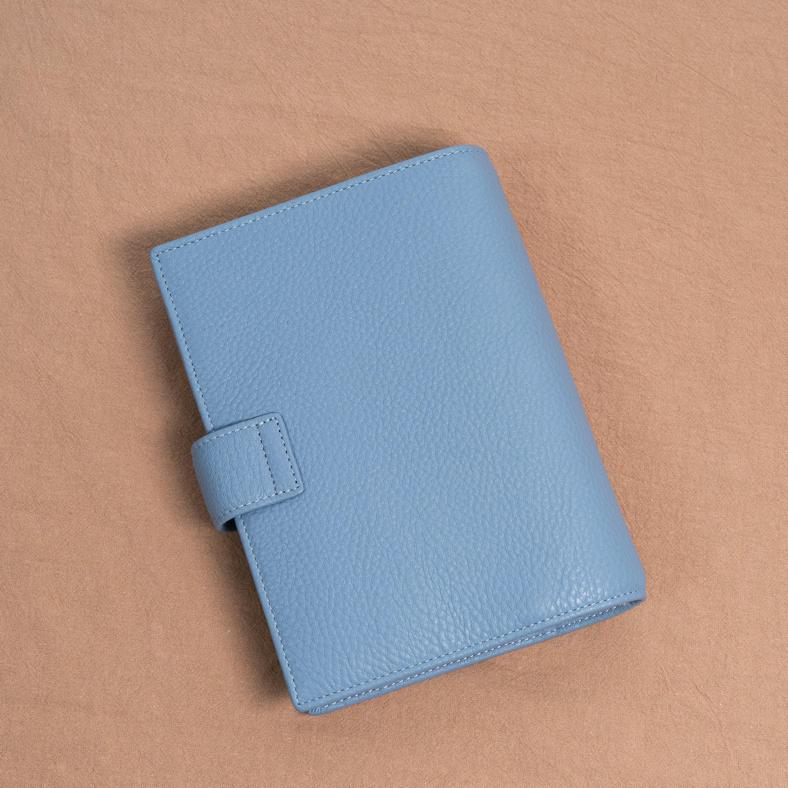 A6 Personal / Bible Lychee Grain &amp; Nappa Leather Planner - Baby Blue x Light Blue - Techo Treats