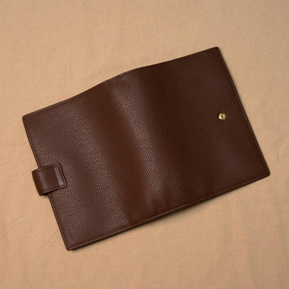 A6 Personal / Bible Lychee Grain Leather Planner - Chestnut (Dark Brown x Yellow) - Techo Treats