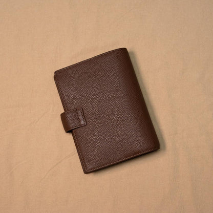A6 Personal / Bible Lychee Grain Leather Planner - Chestnut (Dark Brown x Yellow) - Techo Treats