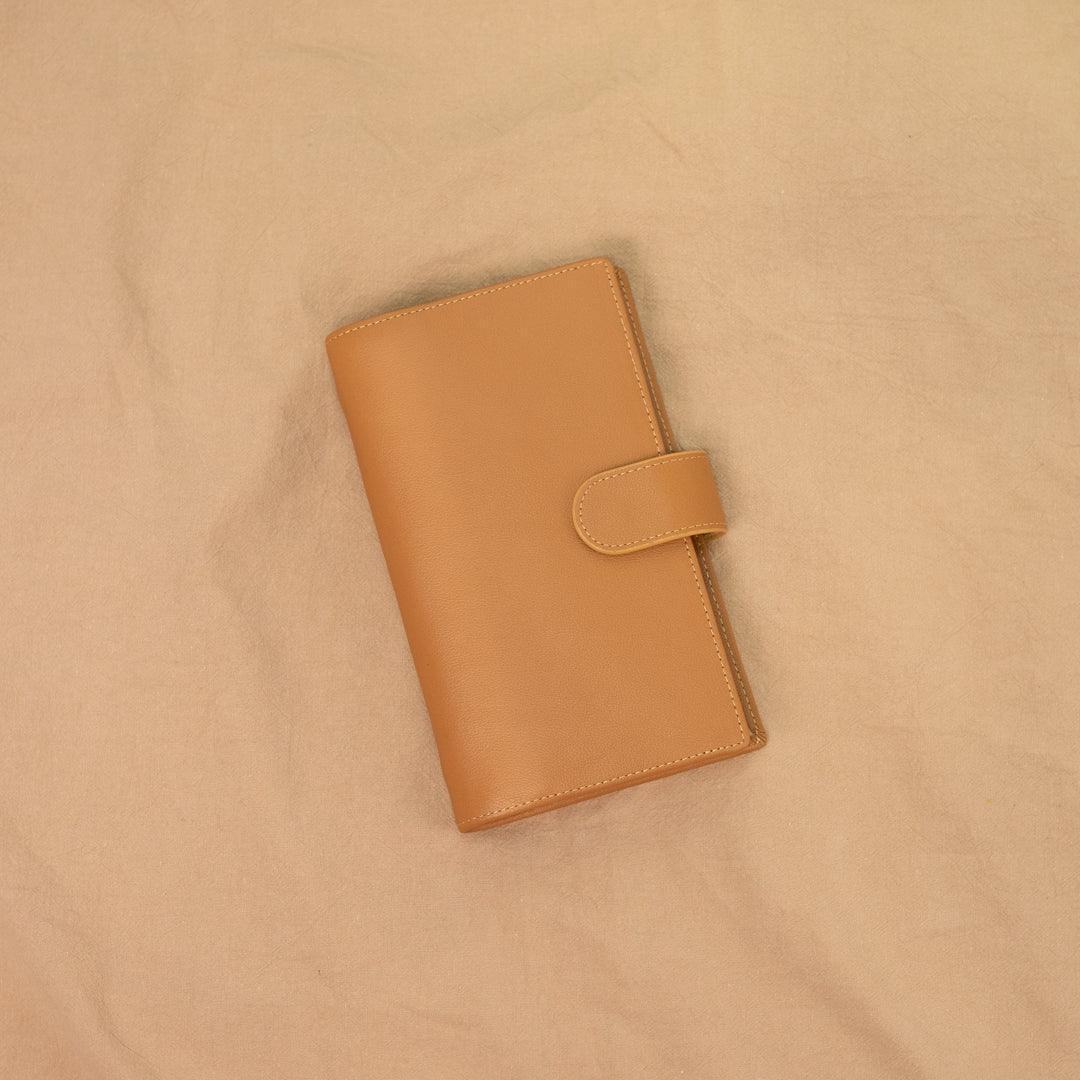 A6 Personal Slim Shrunken Grain Leather Ring Planner - Milktea x Beige - Techo Treats