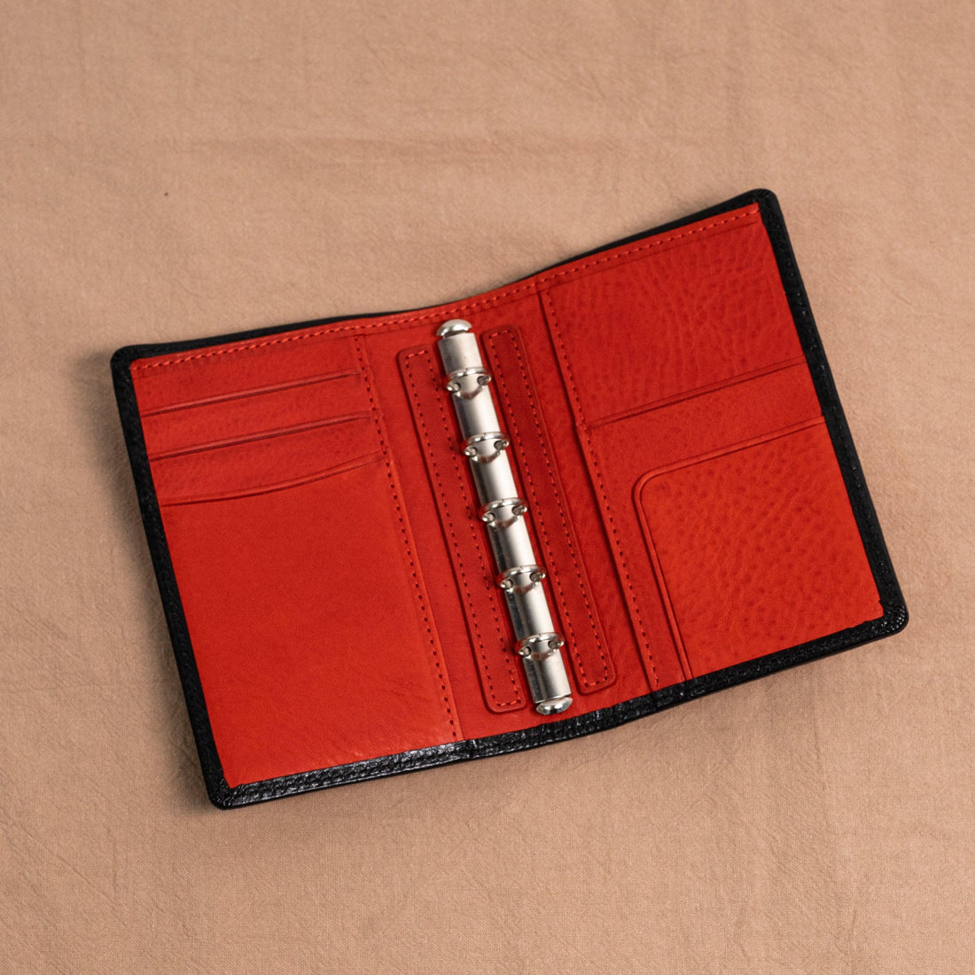 Micro 5 Narrow Minerva Box Leather Planner - Lux Black x Lux Red - Techo Treats