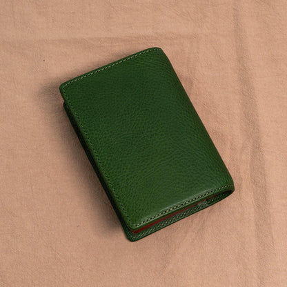 Micro 5 Narrow Minerva Box Leather Planner - Medium Green x Dark Red - Techo Treats