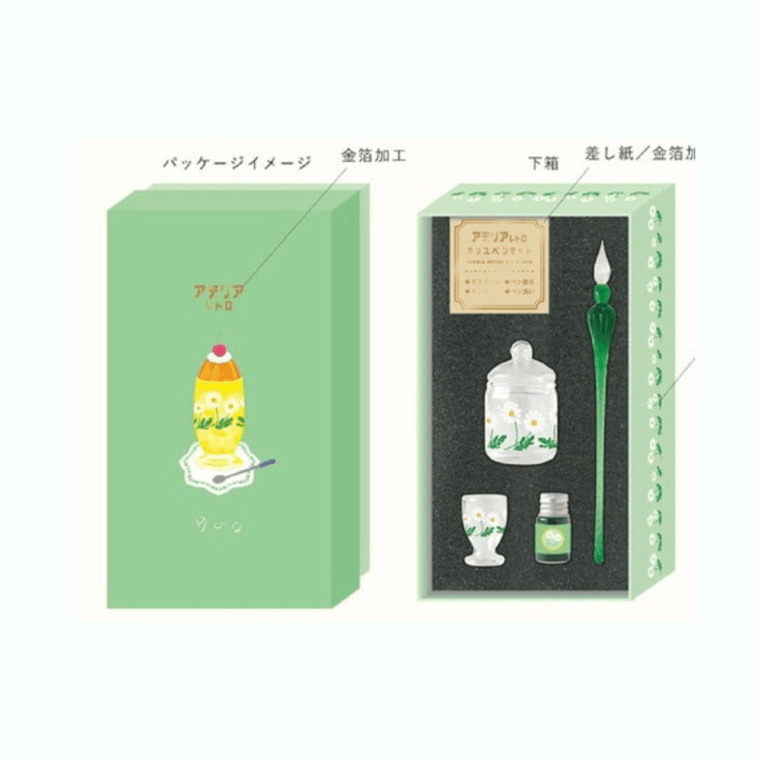 RYU-RYU ADERIA RETRO 昭和復古玻璃筆套裝 (6款) - 綠 - 野花 by Techo Treats Stationery