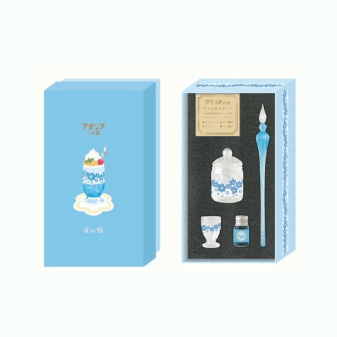 RYU-RYU ADERIA RETRO 昭和復古玻璃筆套裝 (6款) - 藍 - 花之輪 by Techo Treats Stationery