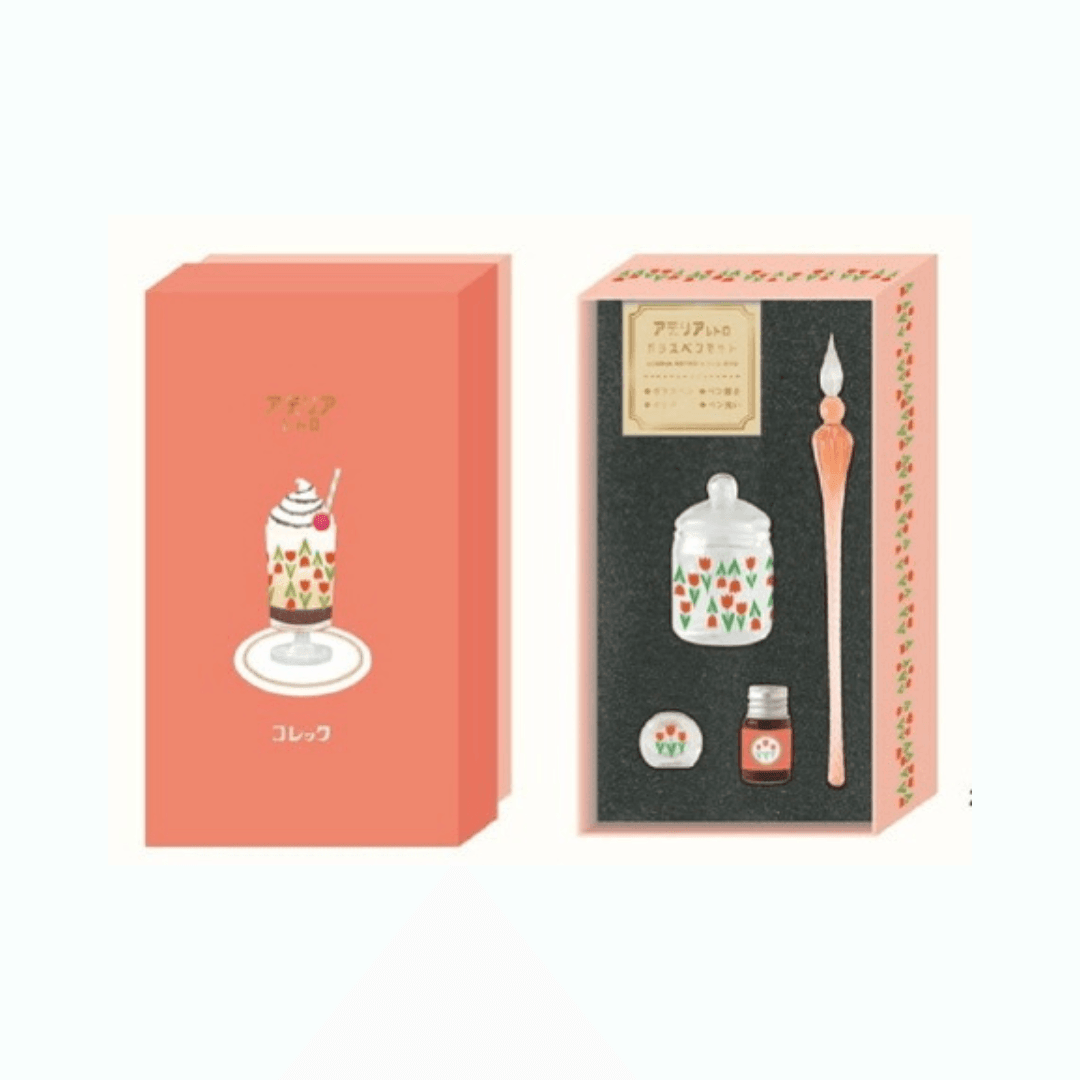 RYU-RYU ADERIA RETRO 昭和復古玻璃筆套裝 (6款) - 紅 - 鬱金香 by Techo Treats Stationery