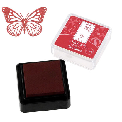 Shachihata Iromoyo Warabe Oil-based Mini Size Ink Pad - S2 - Dark Red 茜色 by Techo Treats Stationery