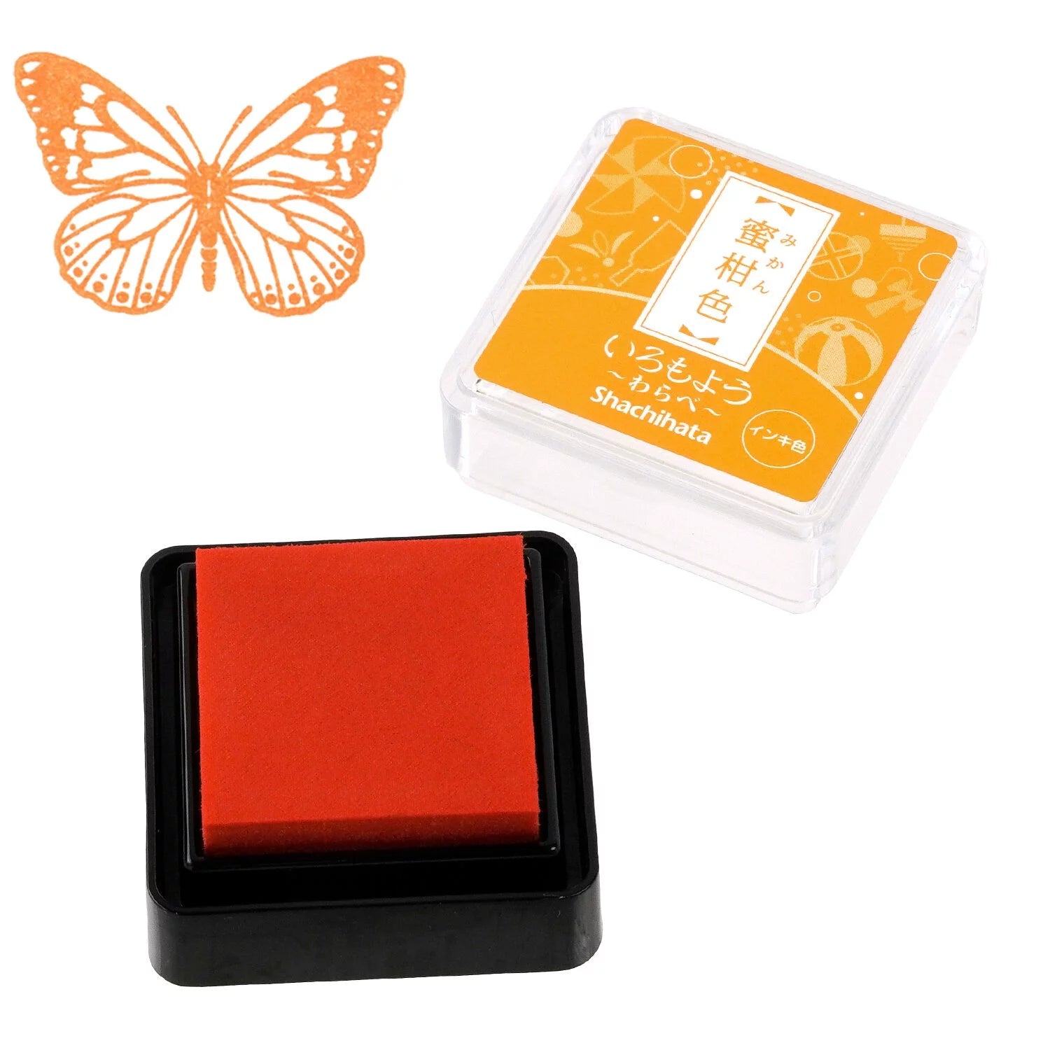 Shachihata Iromoyo Warabe Oil-based Mini Size Ink Pad - S2 - Mandarin 蜜柑色 by Techo Treats Stationery